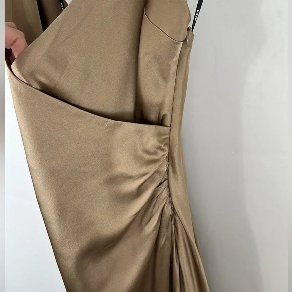 SER.O.YA by Retrofete Silk Emma Dress in Tan Gold Size Large Vacation summer - Picture 7 of 12